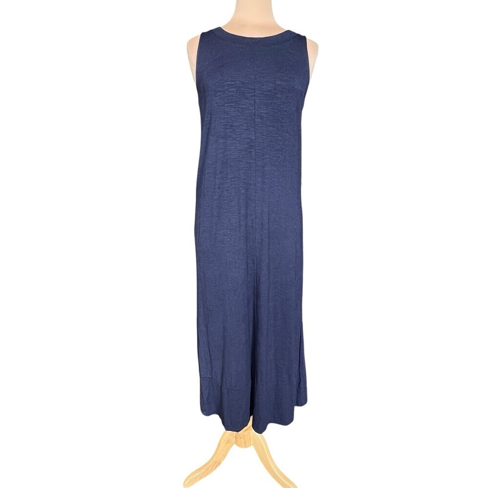 NWT Joan Vass Dresses Blue Heather Maxi Dress Sleeveless Stretch Knit Medium
